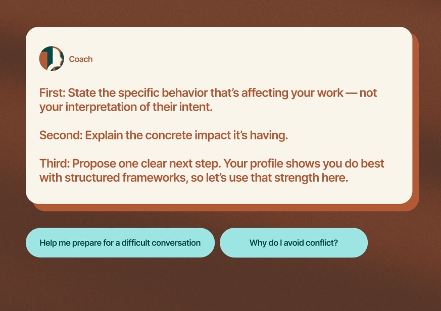 Coaching interface showing personalized AI coaching conversation